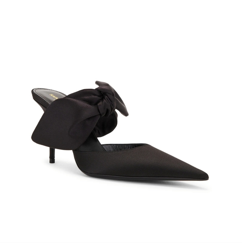 Saint Laurent Black Killer 90 On Pump Satin Ysl Shoe Size 37.5